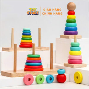 Bộ đồ chơi tháp xếp chồng bằng gỗ cho bé toystore FUDAER xếp chồng 3 trụ cỡ lớn
