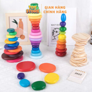 Bộ đồ chơi đá xếp chồng nhiều màu sắc bằng gỗ cho bé toystore FUDAER