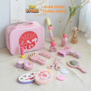 Bộ đồ chơi túi trang điểm gỗ FUDAER hoạ tiết dâu tây cho bé