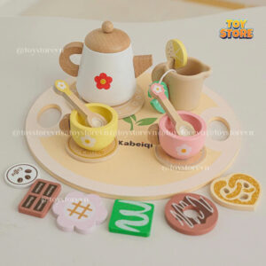Bộ đồ chơi tiệc uống trà bằng gỗ cao cấp kabeiqi toystore FUDAER set tiệc bàn trà cho bé