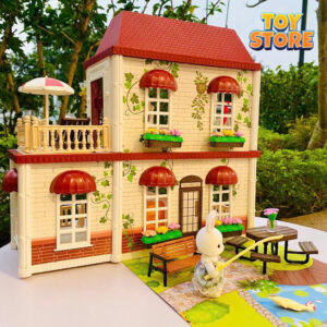 Bộ đồ chơi nhà thỏ biệt thự 2 tầng bằng nhựa cao cấp đáng yêu cho bé toystore FUDAER không kèm nhân vật