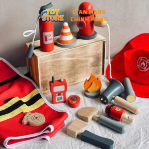 Bộ đồ chơi mô phỏng dụng cụ cứu hỏa, cảnh sát, kỹ sư, đầu bếp bằng gỗ cao cấp cho bé toystore FUDAER
