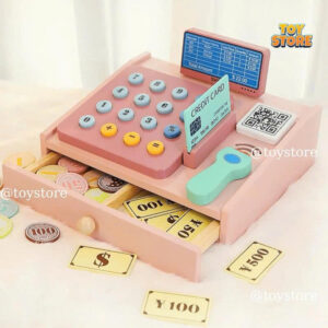 Đồ chơi máy tính tiền quẹt thẻ bằng gỗ toystore FUDAER máy bán hàng cho bé họa tiết hồng dễ thương