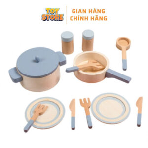 Bộ đồ chơi nấu ăn gỗ ToyStore FUDAER set nồi chảo xanh bằng gỗ