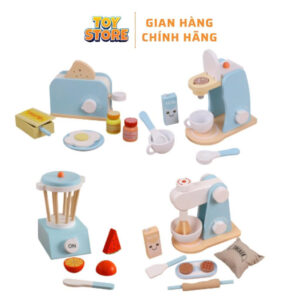 Bộ đồ chơi nấu ăn gỗ hoạ tiết xanh dương toystore FUDAER set máy làm bánh, cà phê, sinh tố cho bé