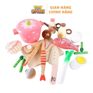 Bộ đồ chơi nấu ăn gỗ nồi lẩu họa tiết dâu tây toystore FUDAER