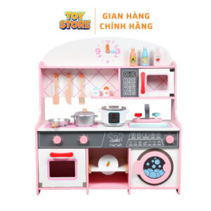 Bộ đồ chơi nấu ăn bếp gỗ cao cấp cho bé họa tiết màu hồng đáng yêu toystore FUDAER