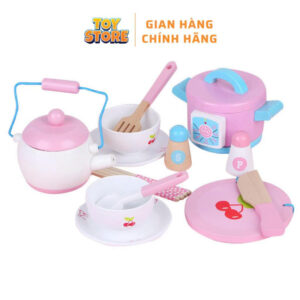 Bộ đồ chơi nấu ăn nồi cơm và bát đĩa bằng gỗ cho bé toystore FUDAER