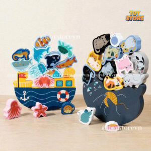 Bộ đồ chơi xếp chồng cân bằng chủ đề đại dương bằng gỗ cao cấp an toàn cho bé FUDAER